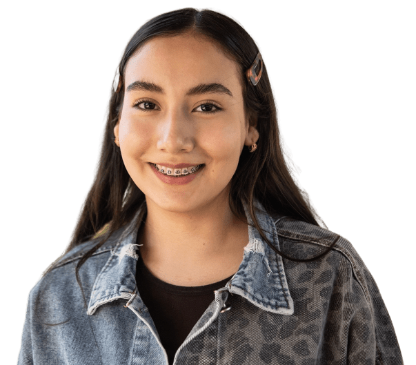 A teenager with braces smiling
